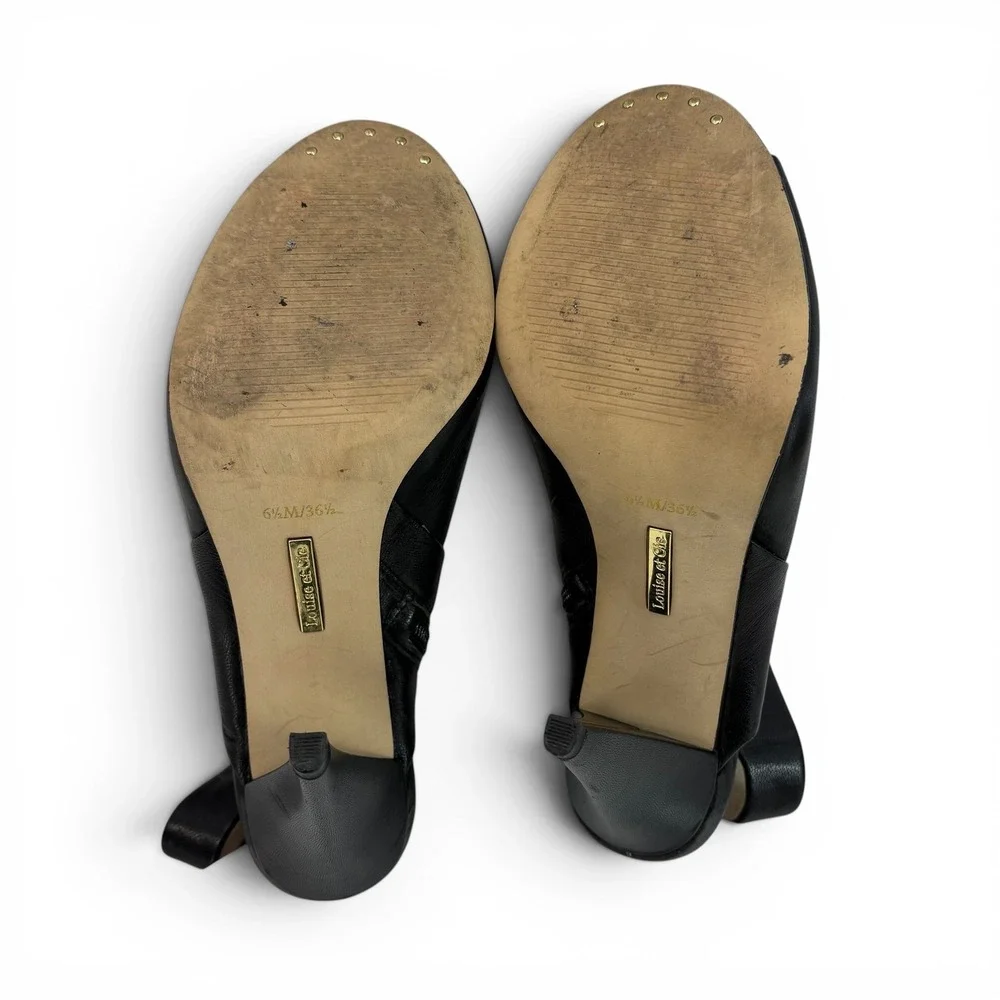 Louise et Cie Black Leather Peep Toe‎ Slingback Booties Gold Zip Heels 6.5M